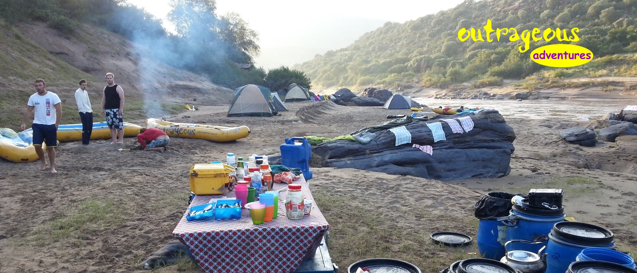 camping next to the Orange River on a multi-day rafting adventure.