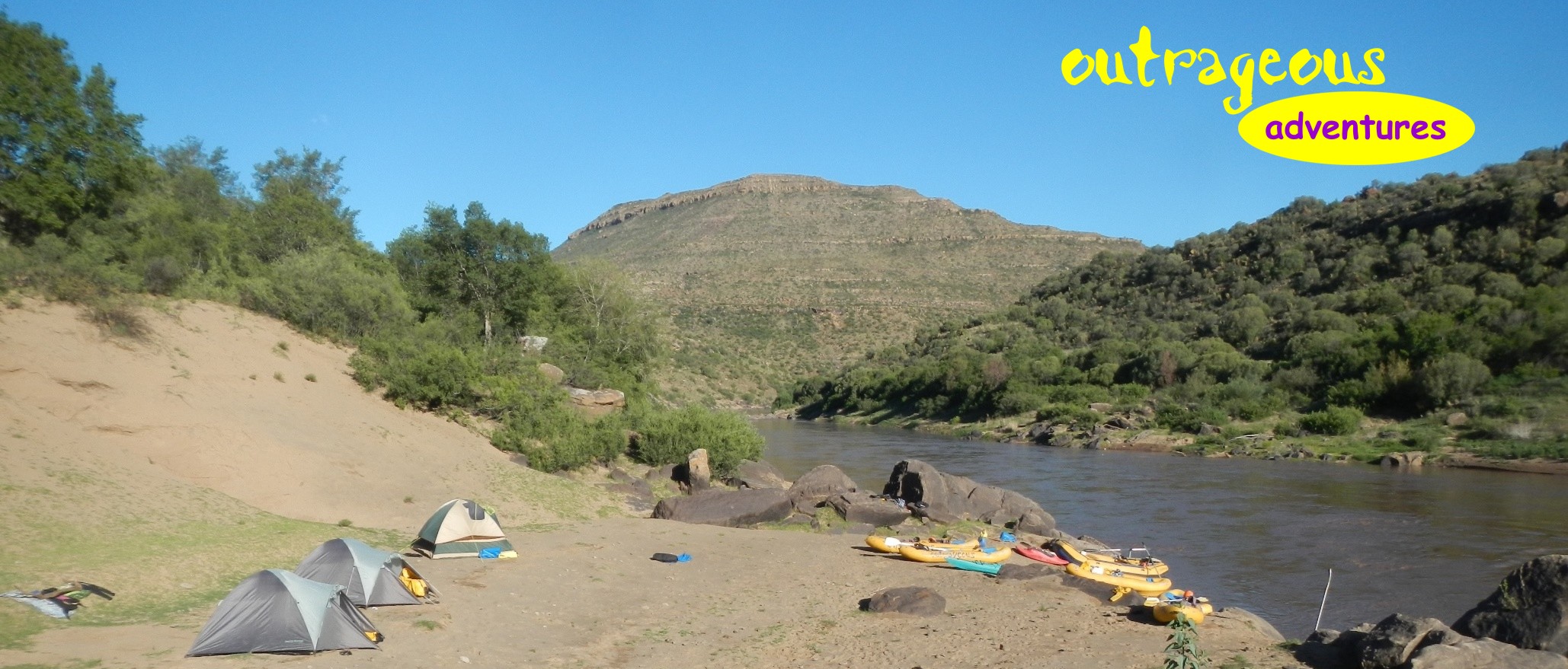 camping next to the Orange River on a multi-day rafting adventure.